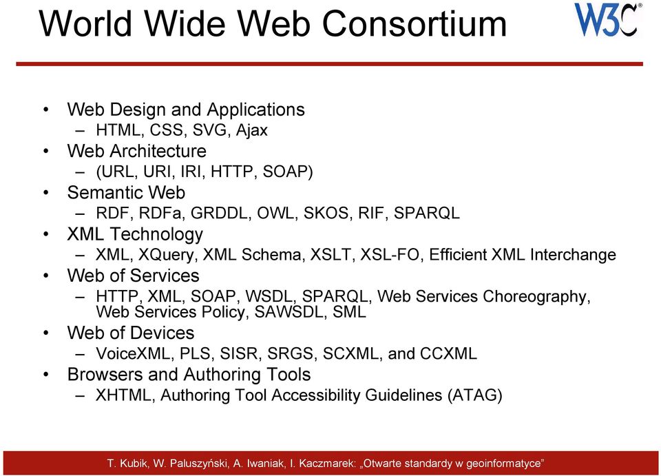Interchange Web of Services HTTP, XML, SOAP, WSDL, SPARQL, Web Services Choreography, Web Services Policy, SAWSDL, SML Web of