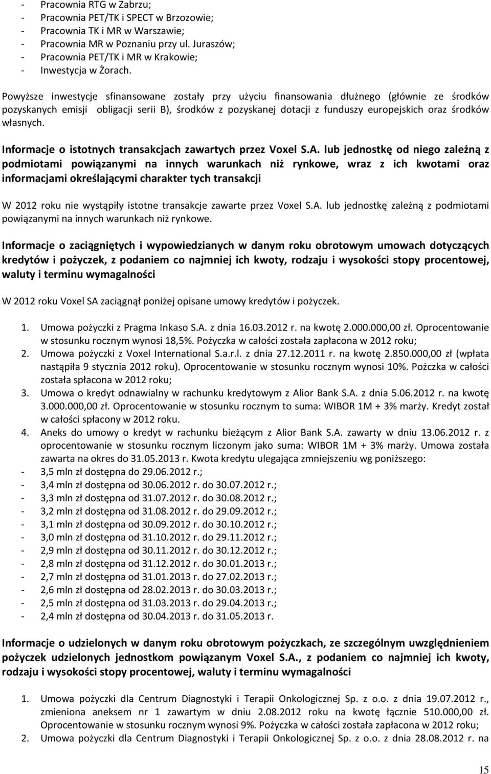 Powyższe inwestycje sfinansowane zostały przy użyciu finansowania dłużnego (głównie ze środków pozyskanych emisji obligacji serii B), środków z pozyskanej dotacji z funduszy europejskich oraz środków