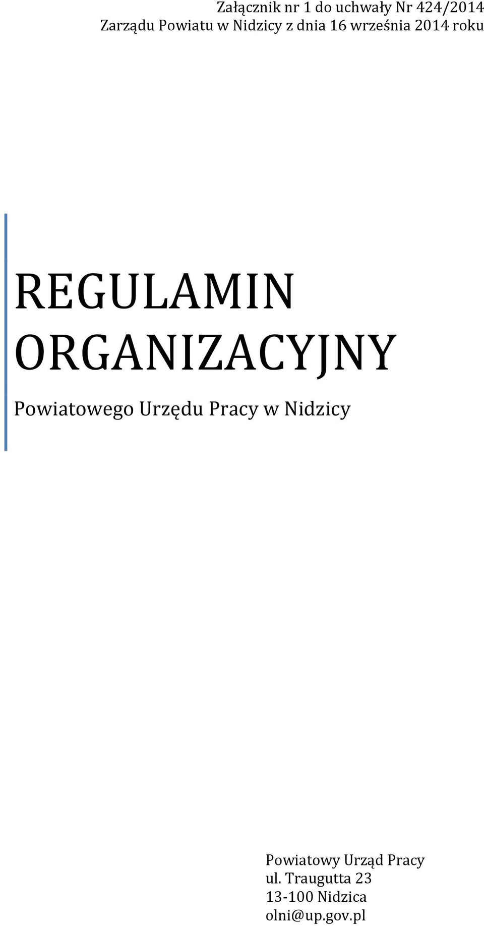 ORGANIZACYJNY Powiatowego Urzędu Pracy w Nidzicy