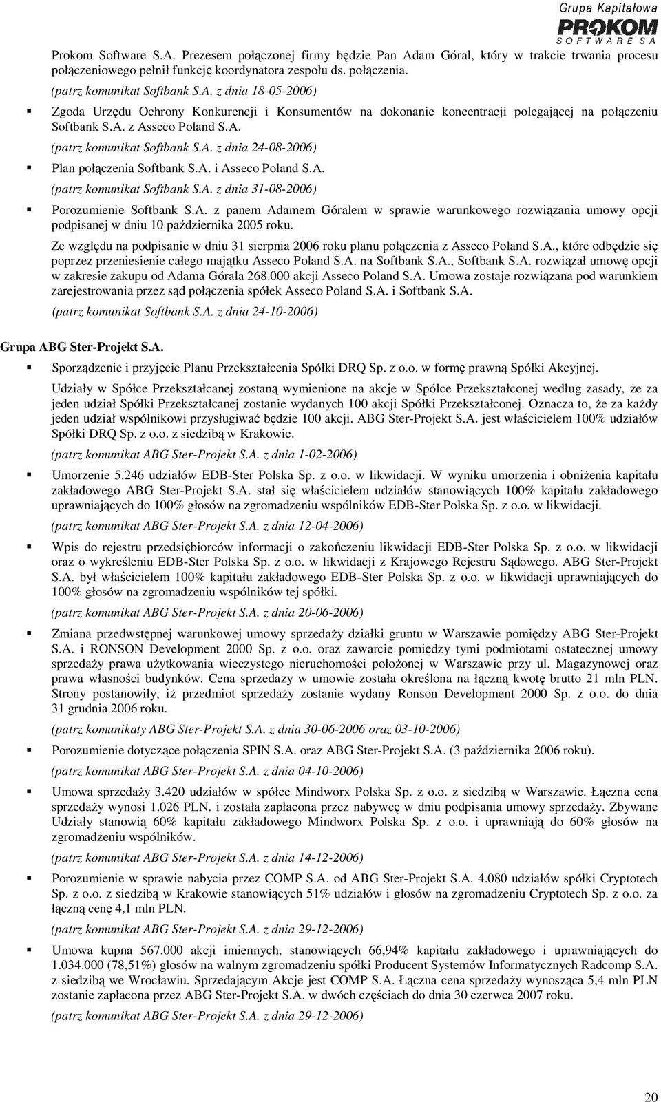 A. z panem Adamem Góralem w sprawie warunkowego rozwiązania umowy opcji podpisanej w dniu 10 października 2005 roku.