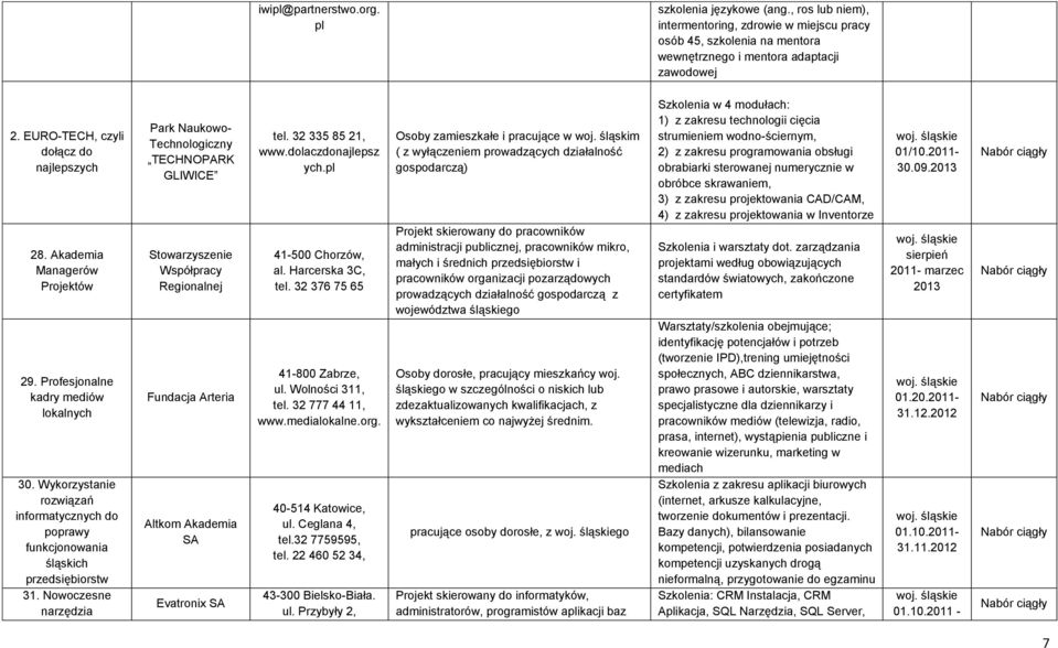 Wykorzystanie rozwiązań informatycznych do poprawy funkcjonowania śląskich przedsiębiorstw 31.