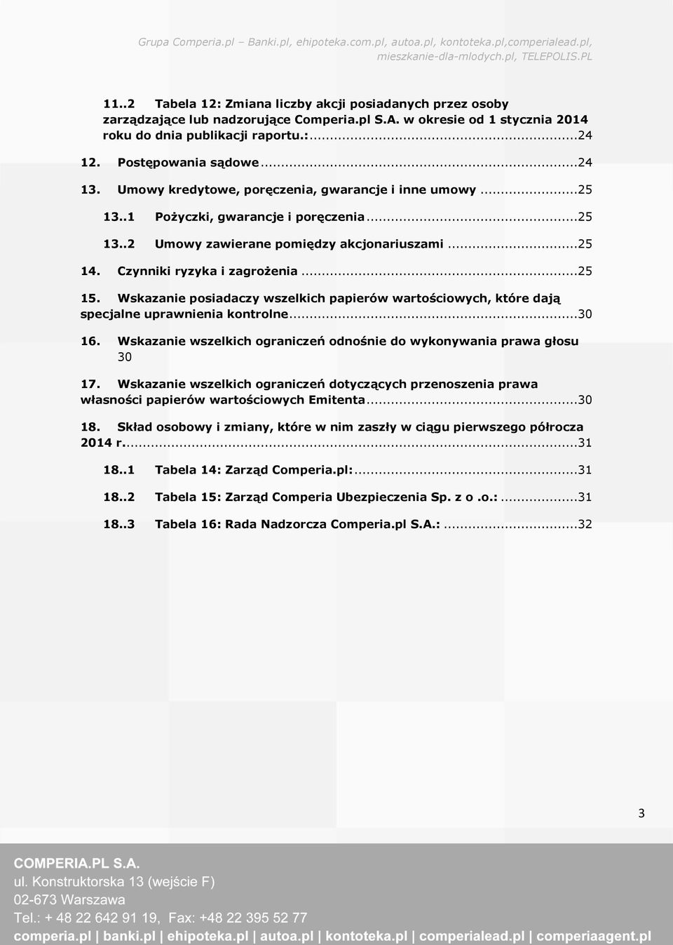 ..25 15. Wskazanie posiadaczy wszelkich papierów wartościowych, które dają specjalne uprawnienia kontrolne...30 16. Wskazanie wszelkich ograniczeń odnośnie do wykonywania prawa głosu 30 17.