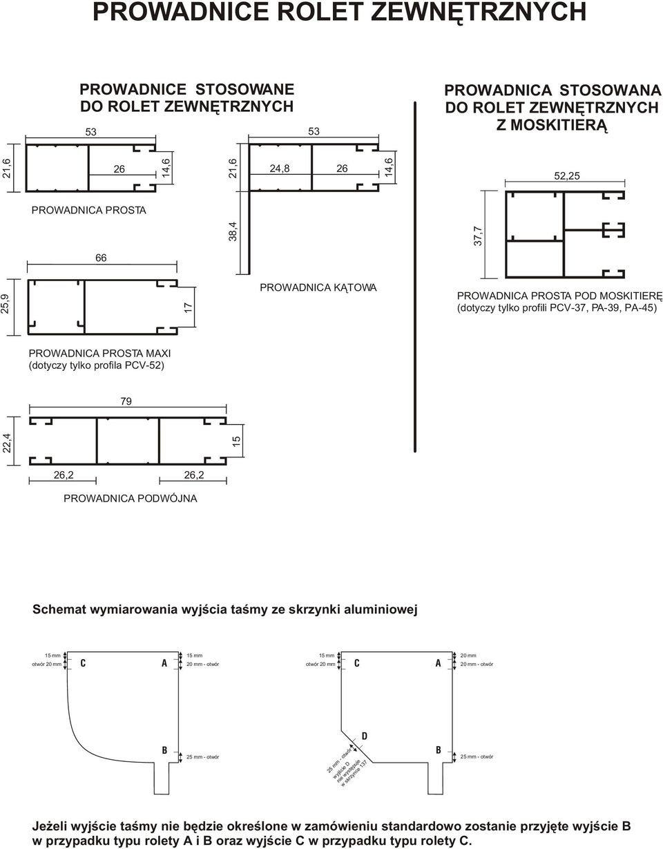 Schemat wymiarowania wyjœcia taœmy ze aluminiowej 15 mm otwór 0 mm C A 15 mm 0 mm - otwór 15 mm otwór 0 mm C A 0 mm 0 mm - otwór B 5 mm - otwór 5 mm - otwór D wyjœcie D nie wystêpuje w