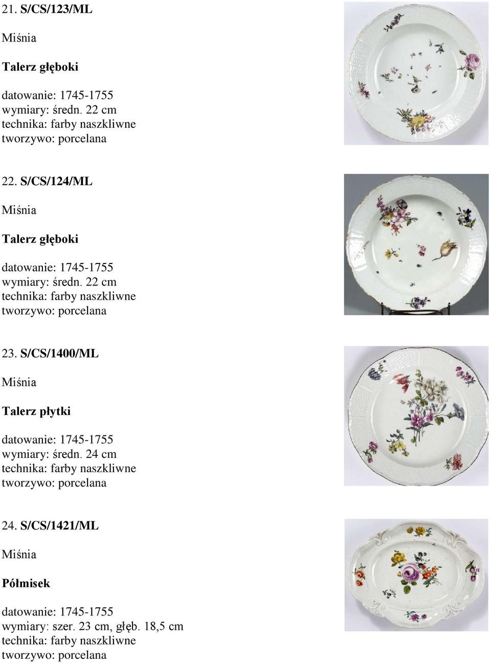 22 cm 23. S/CS/1400/ML datowanie: 1745-1755 wymiary: średn. 24 cm 24.