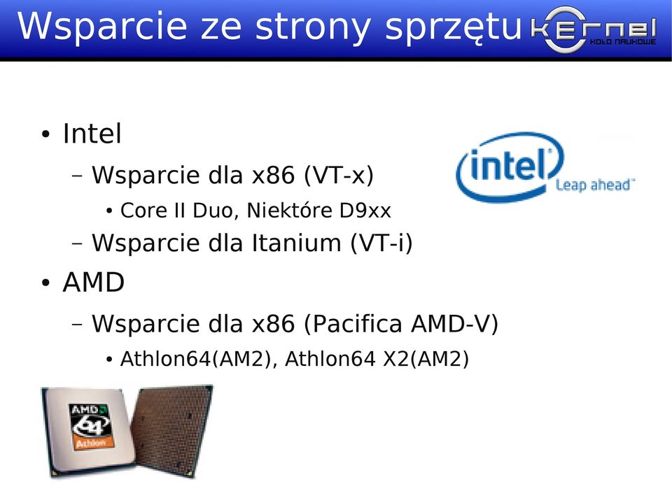 Wsparcie dla Itanium (VT-i) AMD Wsparcie dla