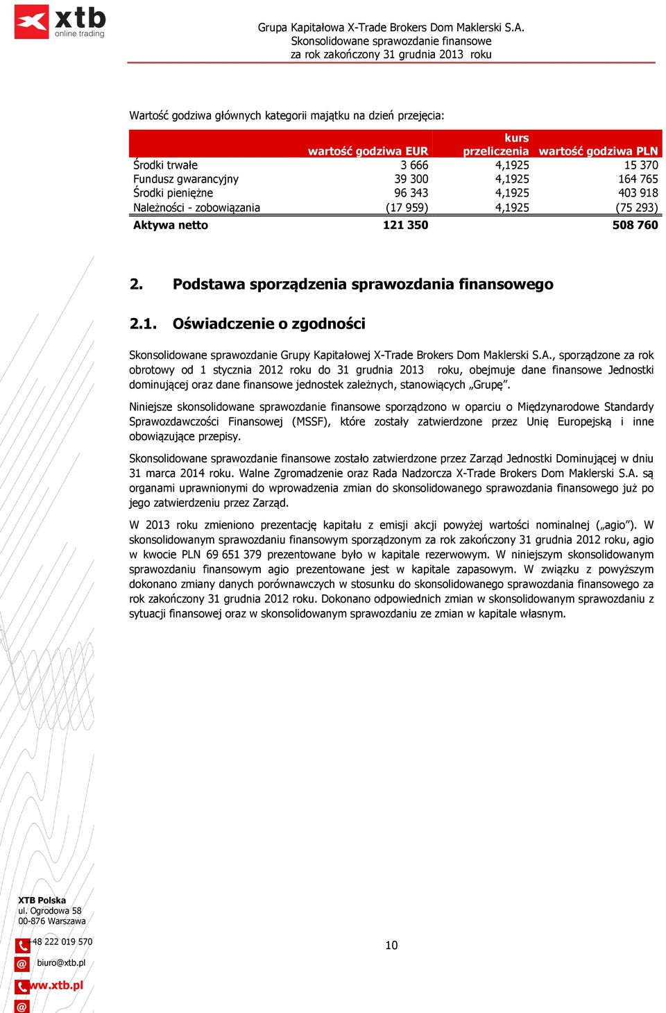 A., sporządzone za rok obrotowy od 1 stycznia 2012 roku do 31 grudnia 2013 roku, obejmuje dane finansowe Jednostki dominującej oraz dane finansowe jednostek zależnych, stanowiących Grupę.