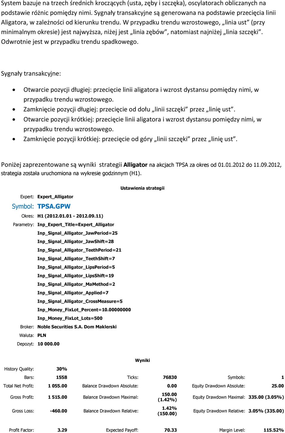 W przypadku trendu wzrostowego, linia ust (przy minimalnym okresie) jest najwyższa, niżej jest linia zębów, natomiast najniżej linia szczęki. Odwrotnie jest w przypadku trendu spadkowego.