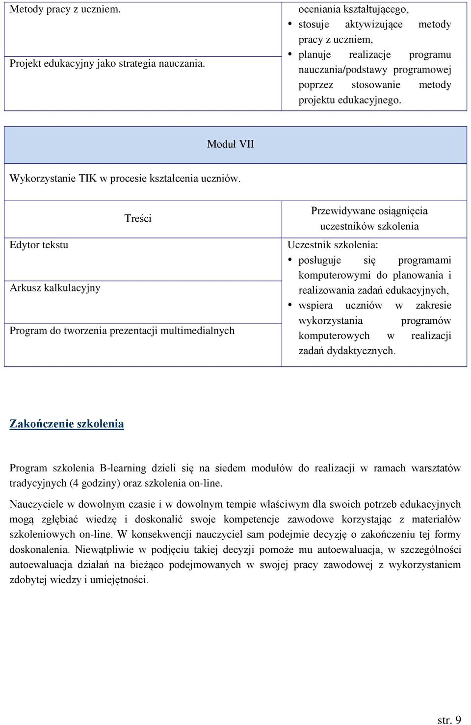 Moduł VII Wykorzystanie TIK w procesie kształcenia uczniów.