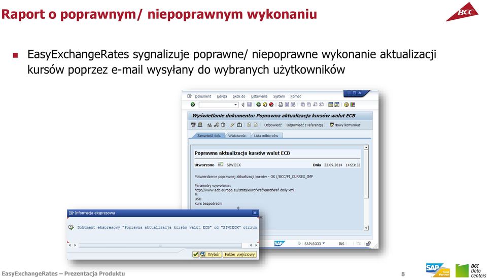 wykonanie aktualizacji kursów poprzez e-mail wysyłany