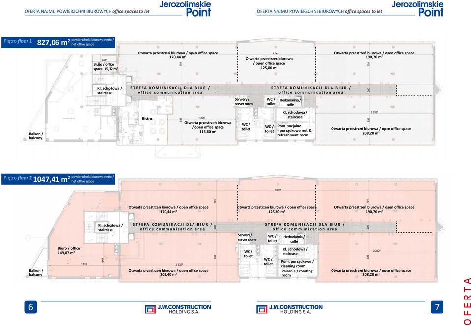 socjalno - porządkowe rest & refreshment room 208,20 m 2 Piętro floor 2 1047,41 m 2 powierzchnia biurowa netto / net office