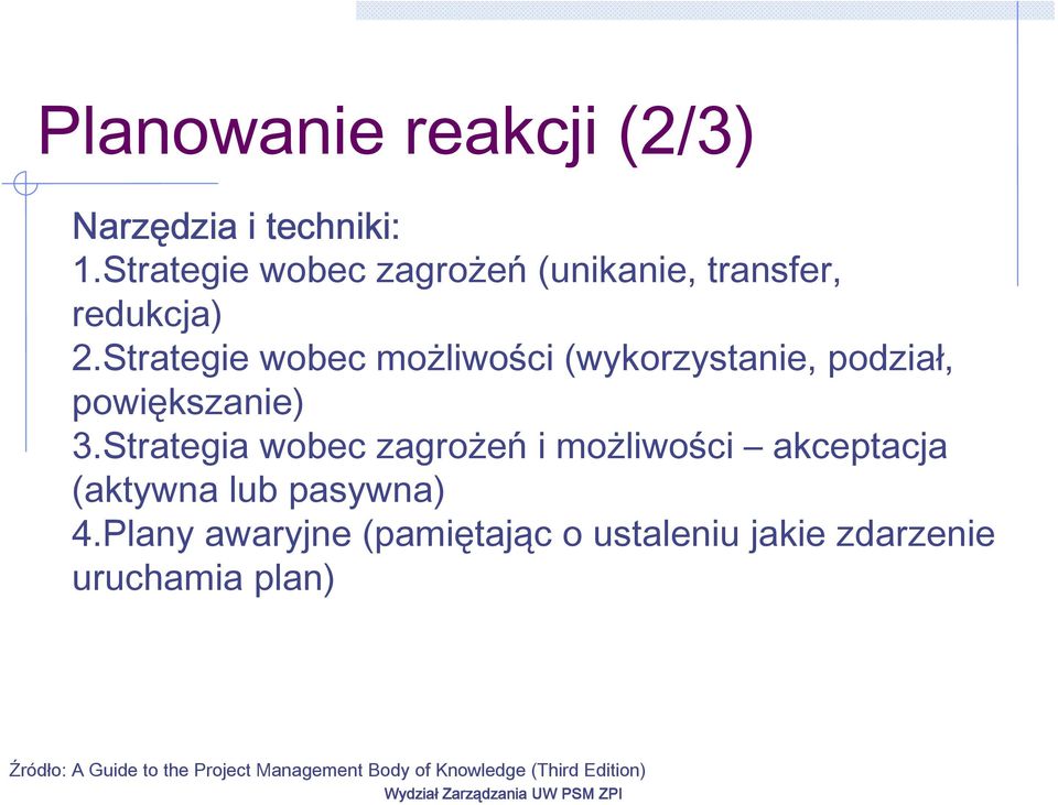 Strategie wobec możliwości (wykorzystanie, podział, powiększanie) 3.