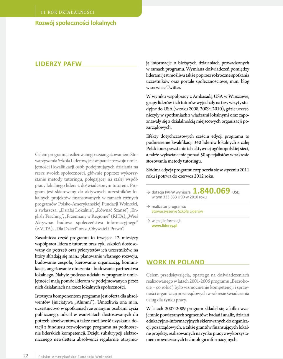 Program jest skierowany do aktywnych uczestników lokalnych projektów finansowanych w ramach różnych programów Polsko-Amerykańskiej Fundacji Wolności, a zwłaszcza: Działaj Lokalnie, Równać Szanse,