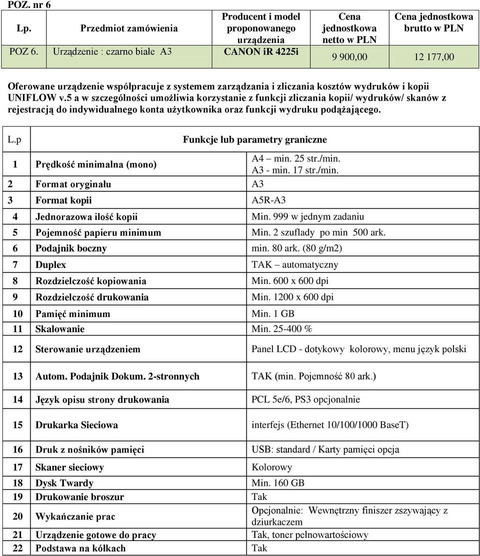 5 a w szczególności umożliwia korzystanie z funkcji zliczania kopii/ wydruków/ skanów z rejestracją do indywidualnego konta użytkownika oraz funkcji wydruku podążającego.
