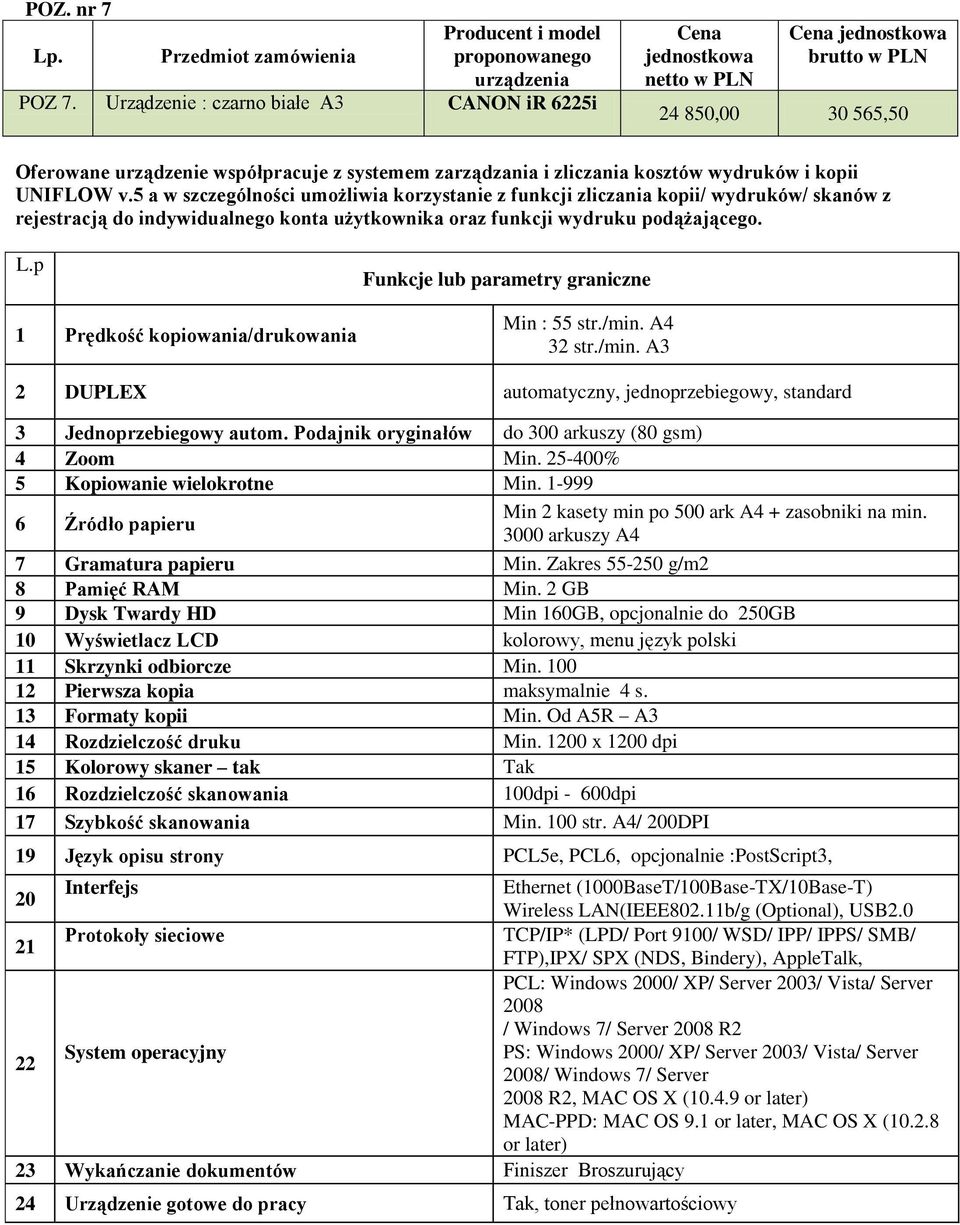 5 a w szczególności umożliwia korzystanie z funkcji zliczania kopii/ wydruków/ skanów z rejestracją do indywidualnego konta użytkownika oraz funkcji wydruku podążającego.