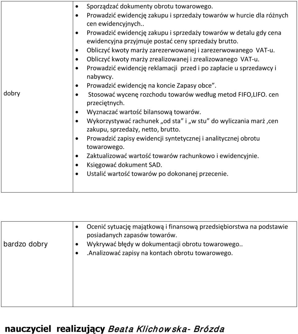 Obliczyć kwoty marży zrealizowanej i zrealizowanego VAT-u. rowadzić ewidencję reklamacji przed i po zapłacie u sprzedawcy i nabywcy. rowadzić ewidencję na koncie Zapasy obce.