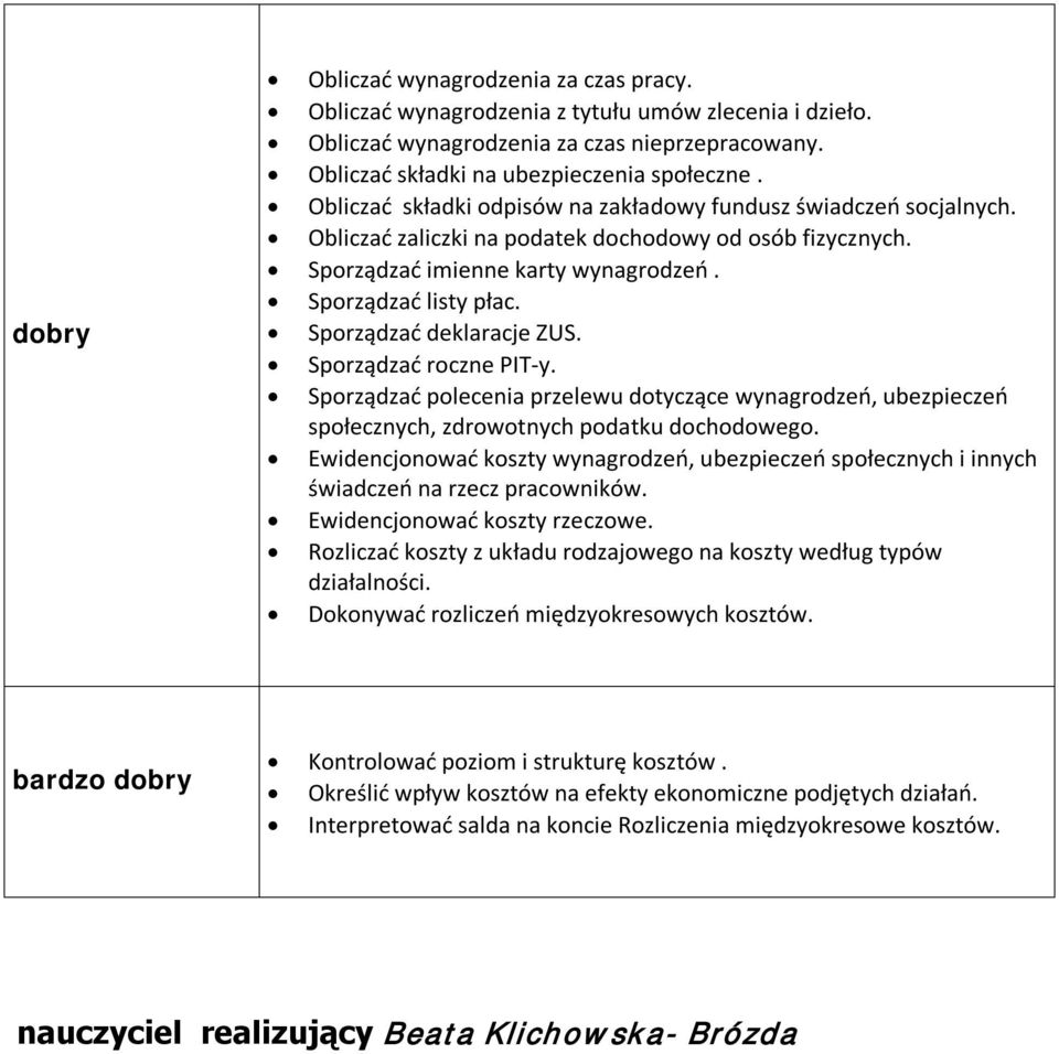 Sporządzać deklaracje ZUS. Sporządzać roczne IT-y. Sporządzać polecenia przelewu dotyczące wynagrodzeń, ubezpieczeń społecznych, zdrowotnych podatku dochodowego.