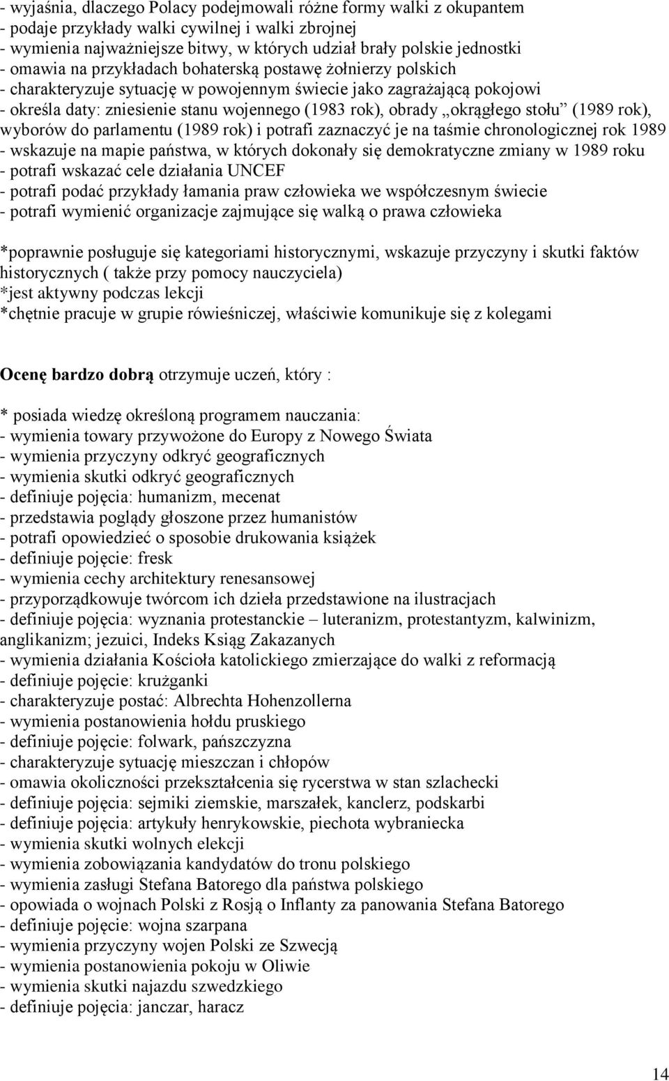 okrągłego stołu (1989 rok), wyborów do parlamentu (1989 rok) i potrafi zaznaczyć je na taśmie rok 1989 - wskazuje na mapie państwa, w których dokonały się demokratyczne zmiany w 1989 roku - potrafi
