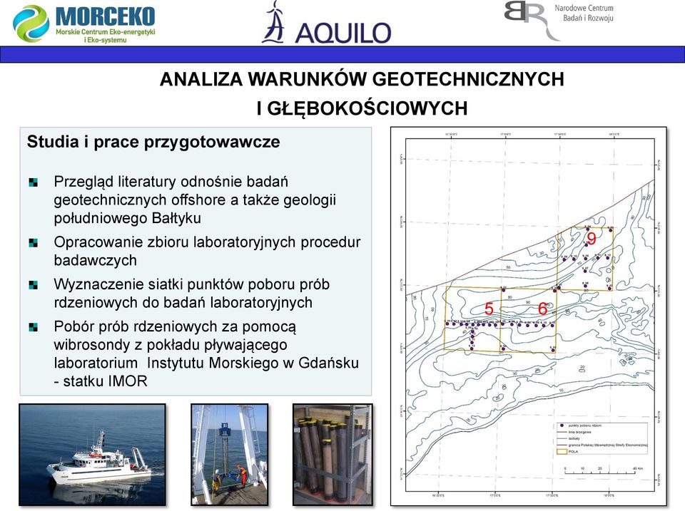 procedur badawczych Wyznaczenie siatki punktów poboru prób rdzeniowych do badań laboratoryjnych Pobór prób