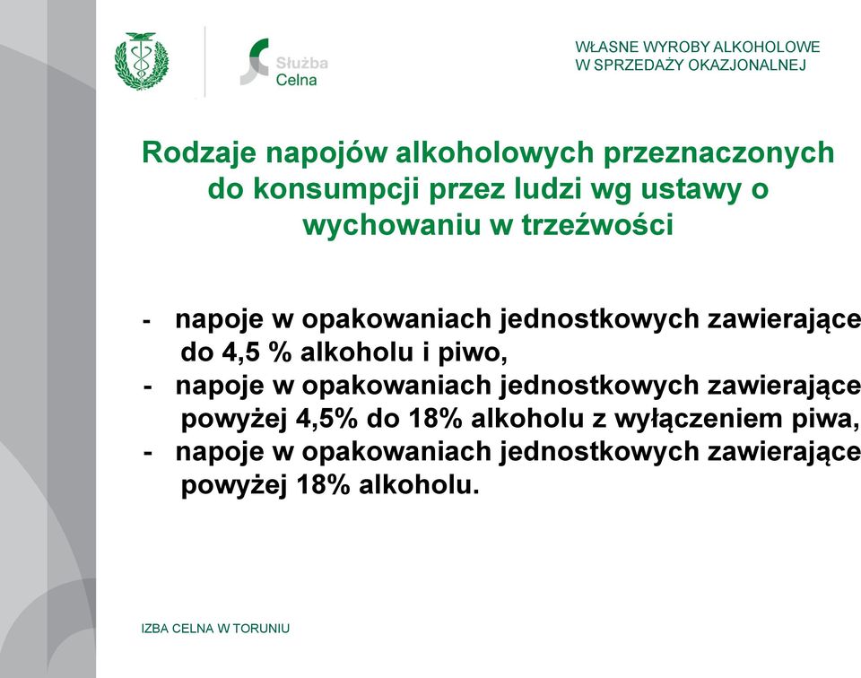 alkoholu i piwo, - napoje w opakowaniach jednostkowych zawierające powyżej 4,5% do 18%