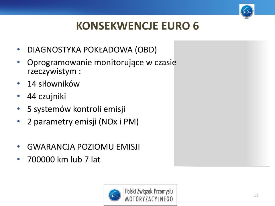 siłowników 44 czujniki 5 systemów kontroli emisji 2