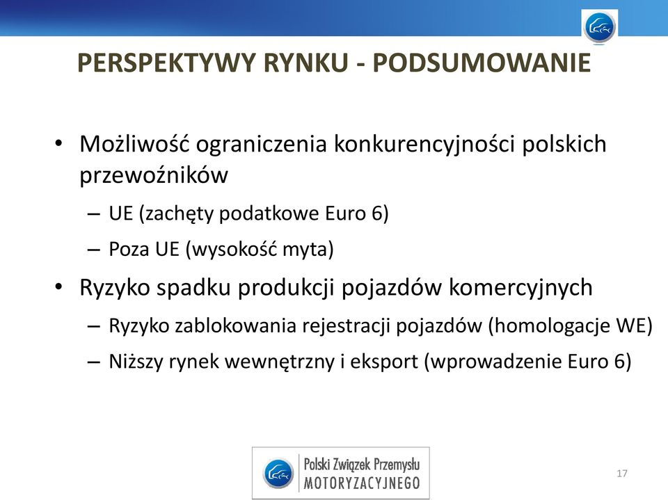 Ryzyko spadku produkcji pojazdów komercyjnych Ryzyko zablokowania rejestracji