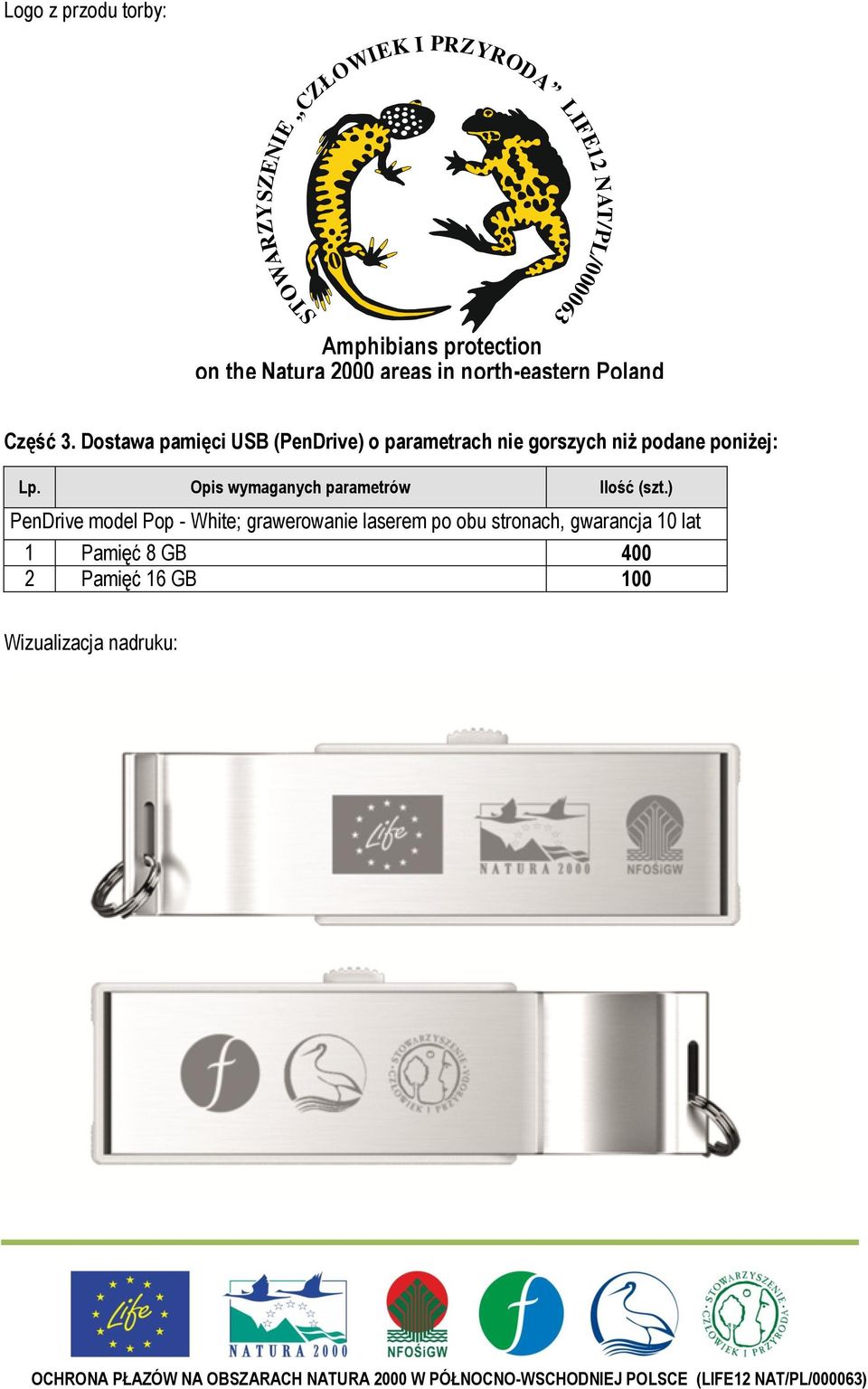 Dostawa pamięci USB (PenDrive) o parametrach nie gorszych niż podane poniżej: Lp.