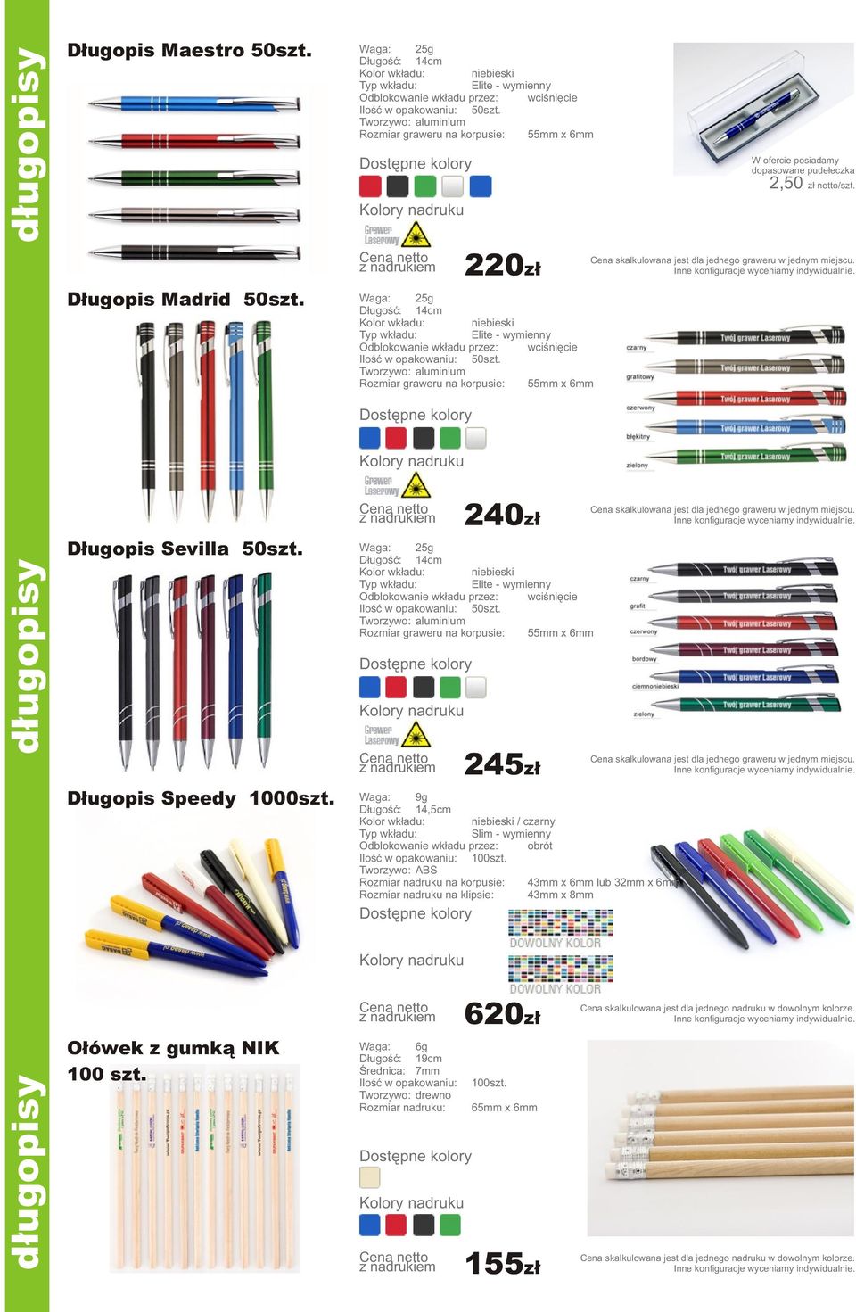 Waga: 25g Iloúã w opakowaniu: Tworzywo: aluminium Rozmiar graweru na korpusie: 55mm x 6mm Waga: 9g Dùugoúã: 14,5cm / czarny Typ wkùadu: Slim - wymienny Odblokowanie wkùadu przez: obrót Rozmiar