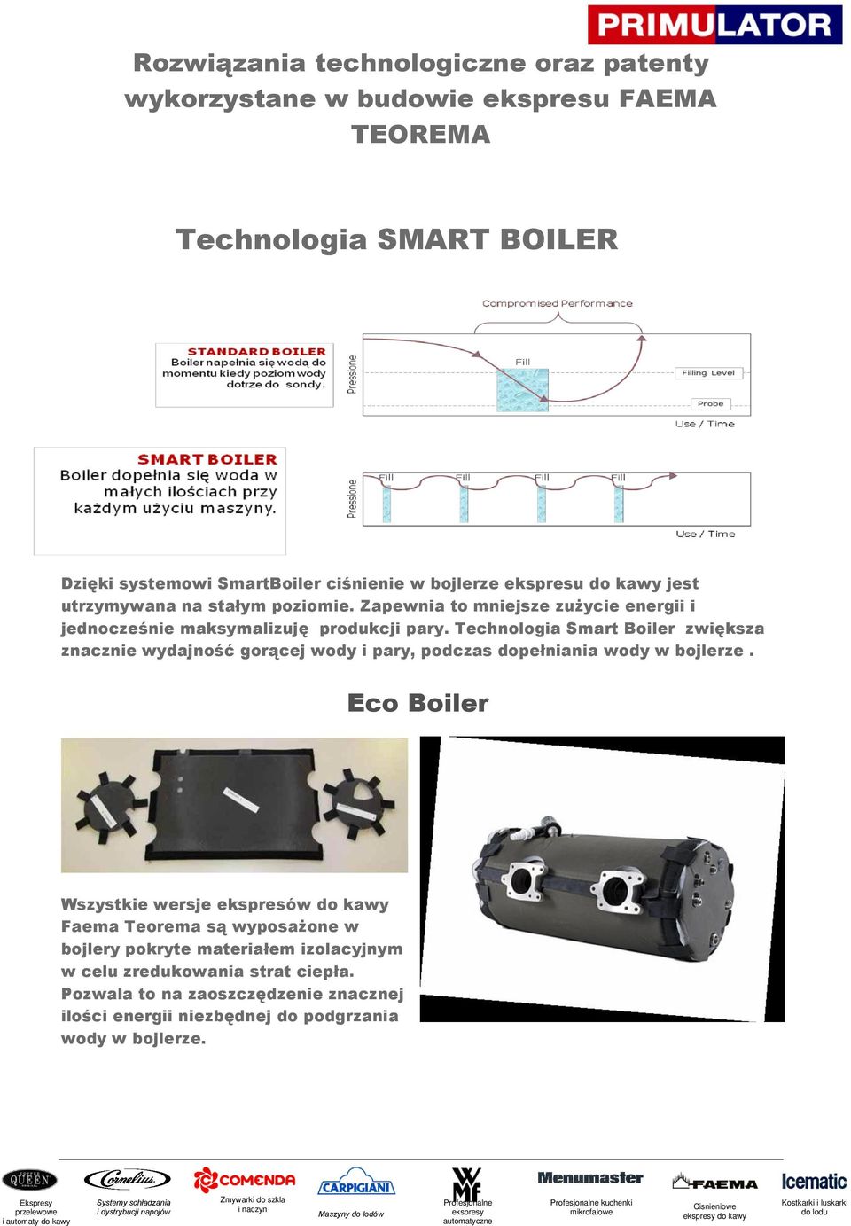 Technologia Smart Boiler zwiększa znacznie wydajność gorącej wody i pary, podczas dopełniania wody w bojlerze.