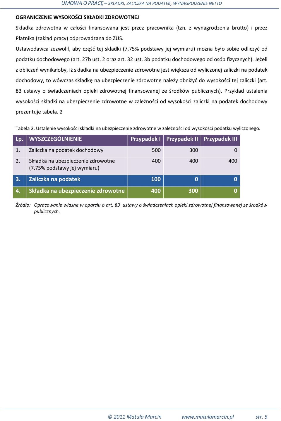 Jeżeli z obliczeo wynikałoby, iż składka na ubezpieczenie zdrowotne jest większa od wyliczonej zaliczki na podatek dochodowy, to wówczas składkę na ubezpieczenie zdrowotne należy obniżyd do wysokości