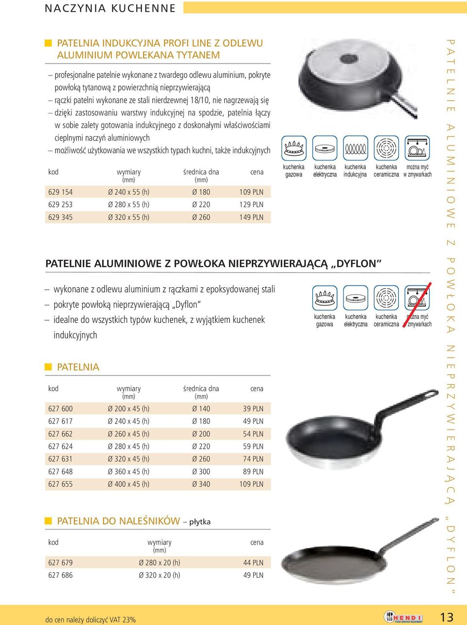 doskonałymi właêciwoêciami cieplnymi naczyƒ aluminiowych mo liwoêç u ytkowania we wszystkich typach kuchni, tak e indukcyjnych kod wymiary Êrednica dna cena 629 154 Ø 240 x 55 (h) Ø 180 109 PLN 629