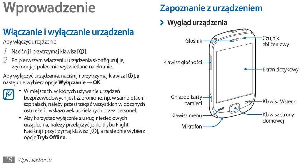 W miejscach, w których używanie urządzeń bezprzewodowych jest zabronione, np. w samolotach i szpitalach, należy przestrzegać wszystkich widocznych ostrzeżeń i wskazówek udzielanych przez personel.