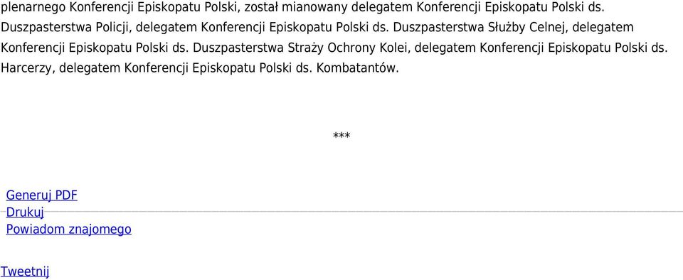 Duszpasterstwa Służby Celnej, delegatem Konferencji Episkopatu Polski ds.