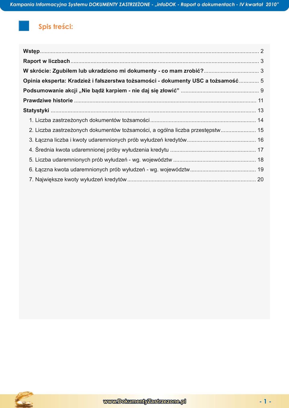 Liczba zastrzżonych dokumntów tożsamości... 14 2. Liczba zastrzżonych dokumntów tożsamości, a ogólna liczba przstępstw... 15 3. Łączna liczba i kwoty udarmnionych prób wyłudzń krdytów... 16 4.