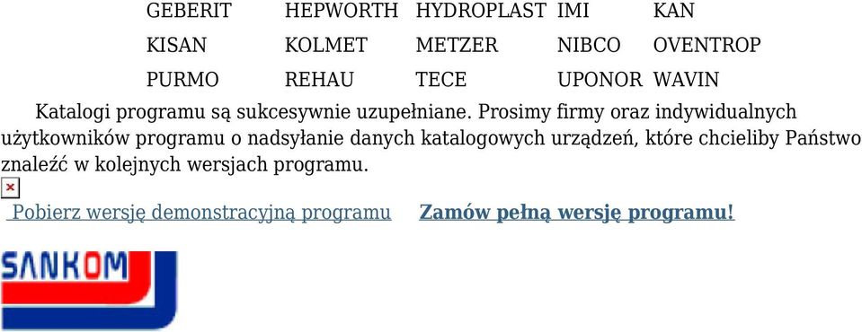 Prosimy firmy oraz indywidualnych użytkowników programu o nadsyłanie danych katalogowych