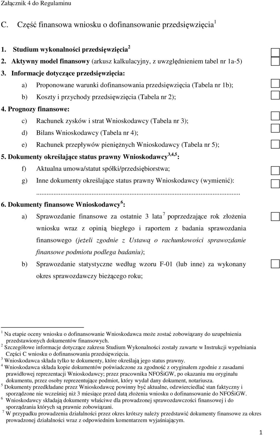Prognozy finansowe: c) Rachunek zysków i strat Wnioskodawcy (Tabela nr 3); d) Bilans Wnioskodawcy (Tabela nr 4); e) Rachunek przepływów pieniężnych Wnioskodawcy (Tabela nr 5); 5.