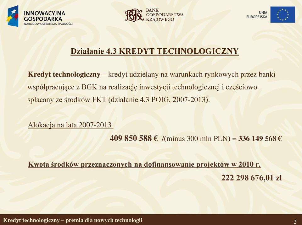 współpracujące z BGK na realizację inwestycji technologicznej i częściowo spłacany ze środków FKT