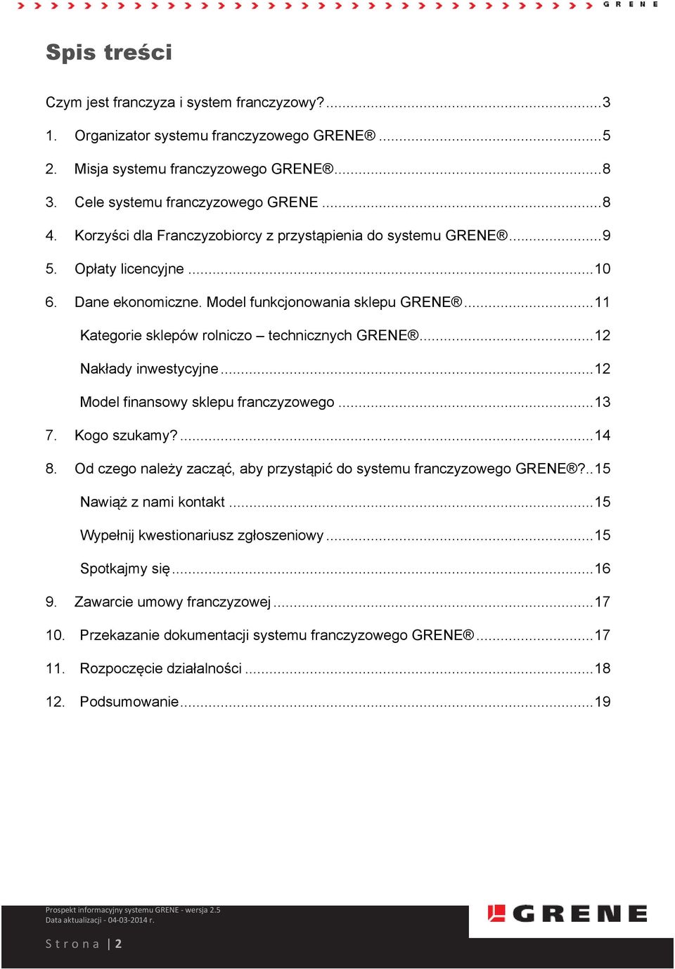 .. 12 Nakłady inwestycyjne... 12 Model finansowy sklepu franczyzowego... 13 7. Kogo szukamy?... 14 8. Od czego należy zacząć, aby przystąpić do systemu franczyzowego GRENE?.. 15 Nawiąż z nami kontakt.