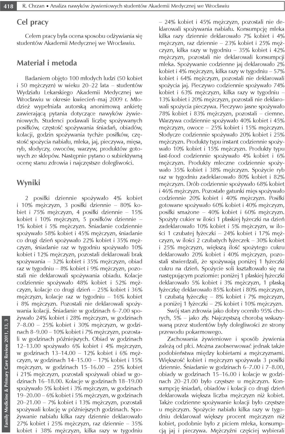 Młodzież wypełniała autorską anonimową ankietę zawierającą pytania dotyczące nawyków żywieniowych.