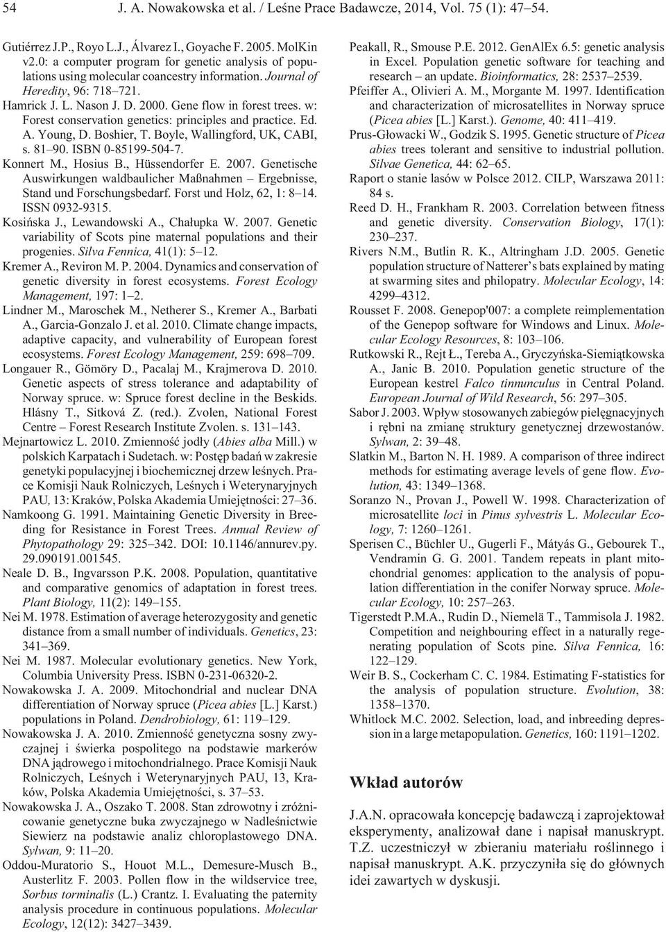 w: Forest conservation genetics: principles and practice. Ed. A. Young, D. Boshier, T. Boyle, Wallingford, UK, CABI, s. 81 90. ISBN 0-85199-504-7. Konnert M., Hosius B., Hüssendorfer E. 2007.