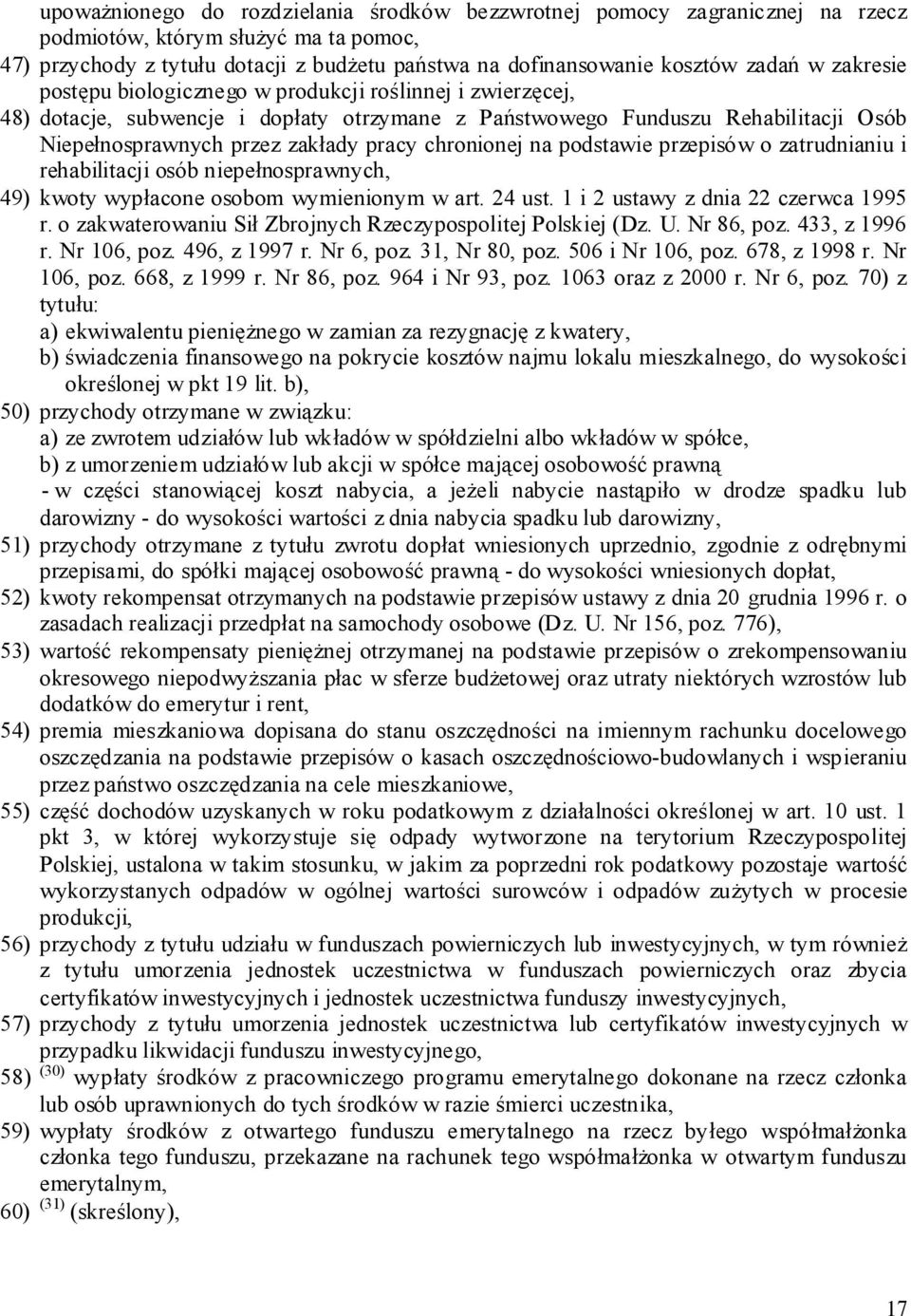 chronionej na podstawie przepisów o zatrudnianiu i rehabilitacji osób niepełnosprawnych, 49) kwoty wypłacone osobom wymienionym w art. 24 ust. 1 i 2 ustawy z dnia 22 czerwca 1995 r.