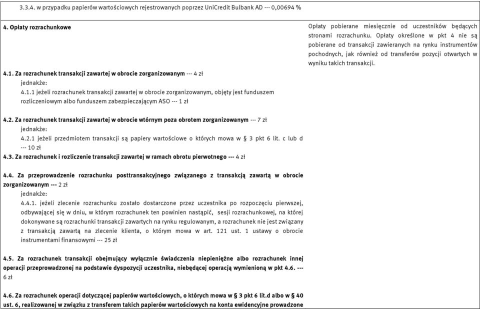 Za rozrachunek transakcji zawartej w obrocie zorganizowanym --- 4 zł 4.1.