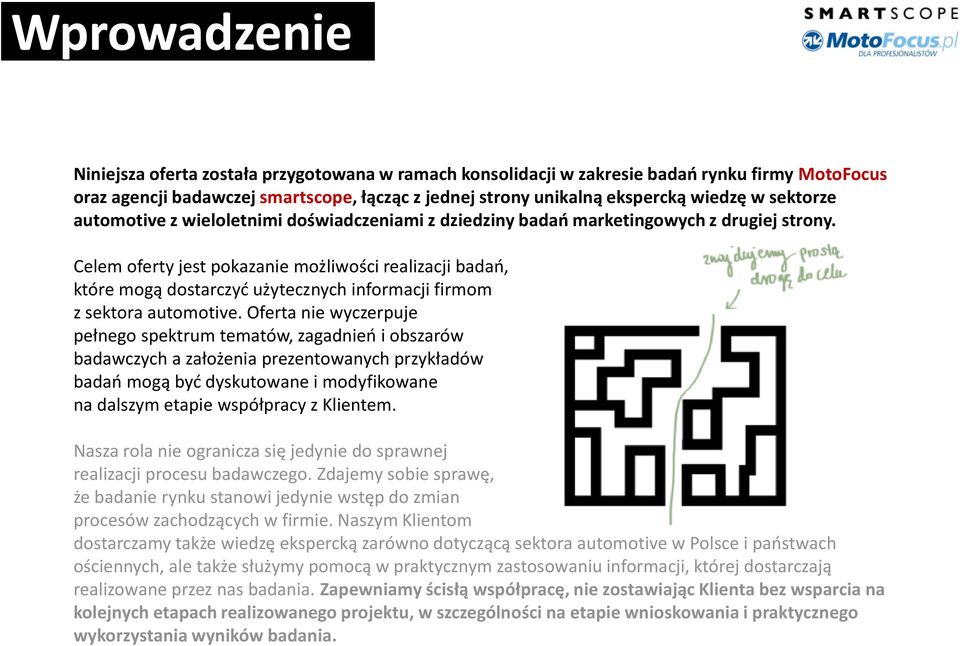 Celem oferty jest pokazanie możliwości realizacji badań, które mogą dostarczyć użytecznych informacji firmom z sektora automotive.