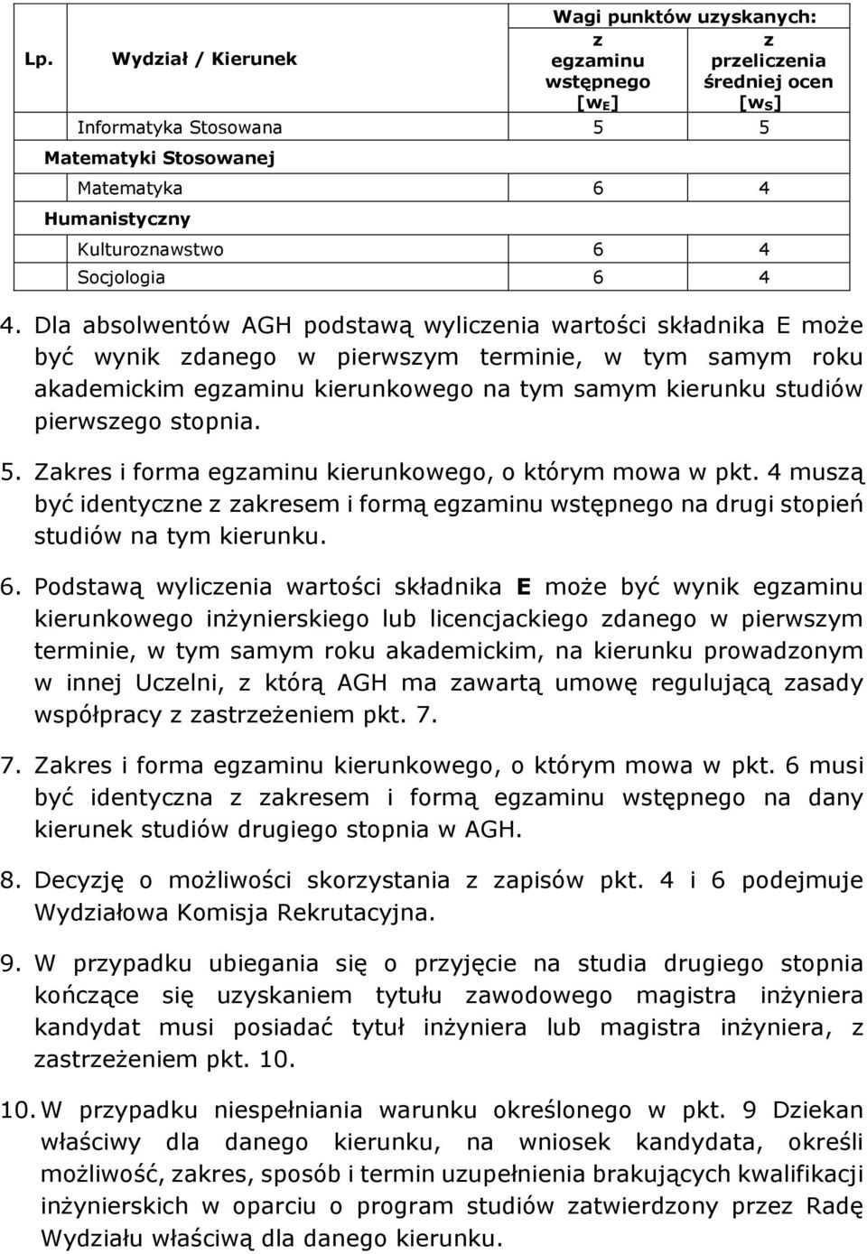 Dla absolwentów AGH podstawą wyliczenia wartości składnika E może być wynik zdanego w pierwszym terminie, w tym samym roku akademickim egzaminu kierunkowego na tym samym kierunku studiów pierwszego