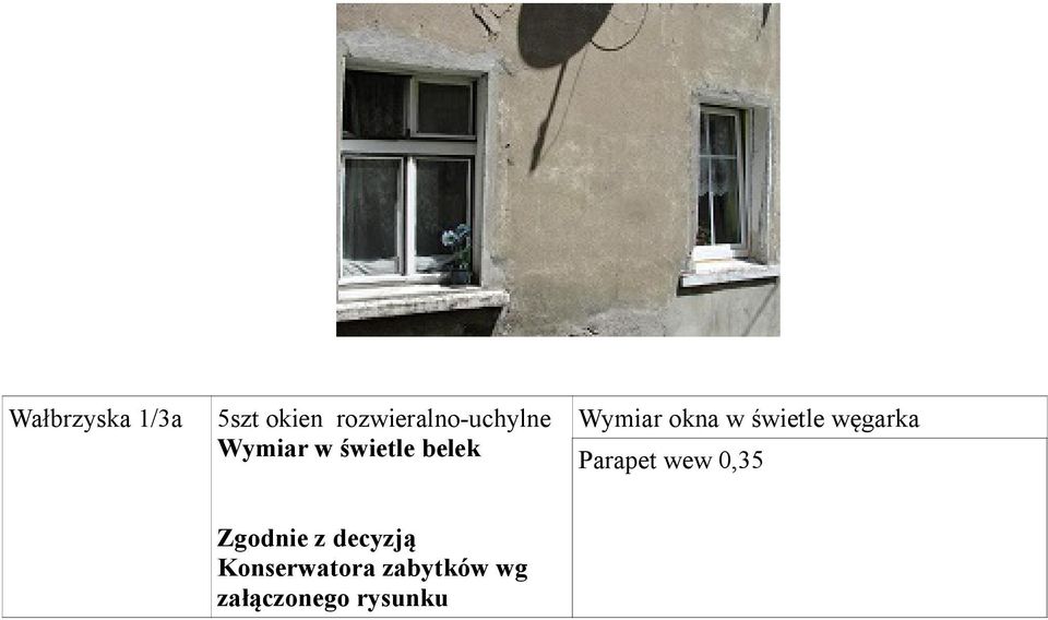 Wymiar okna w świetle węgarka Parapet wew