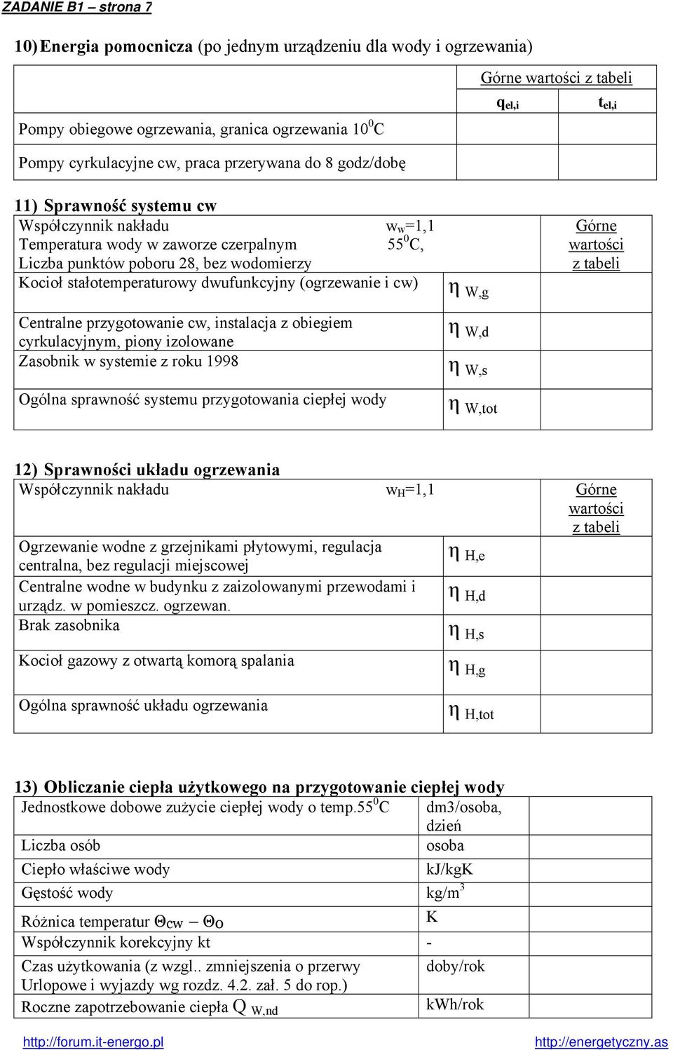 stałotemperaturowy dwufunkcyjny (ogrzewanie i cw) Centralne przygotowanie cw, instalacja z obiegiem cyrkulacyjnym, piony izolowane Zasobnik w systemie z roku 1998 Ogólna sprawność systemu
