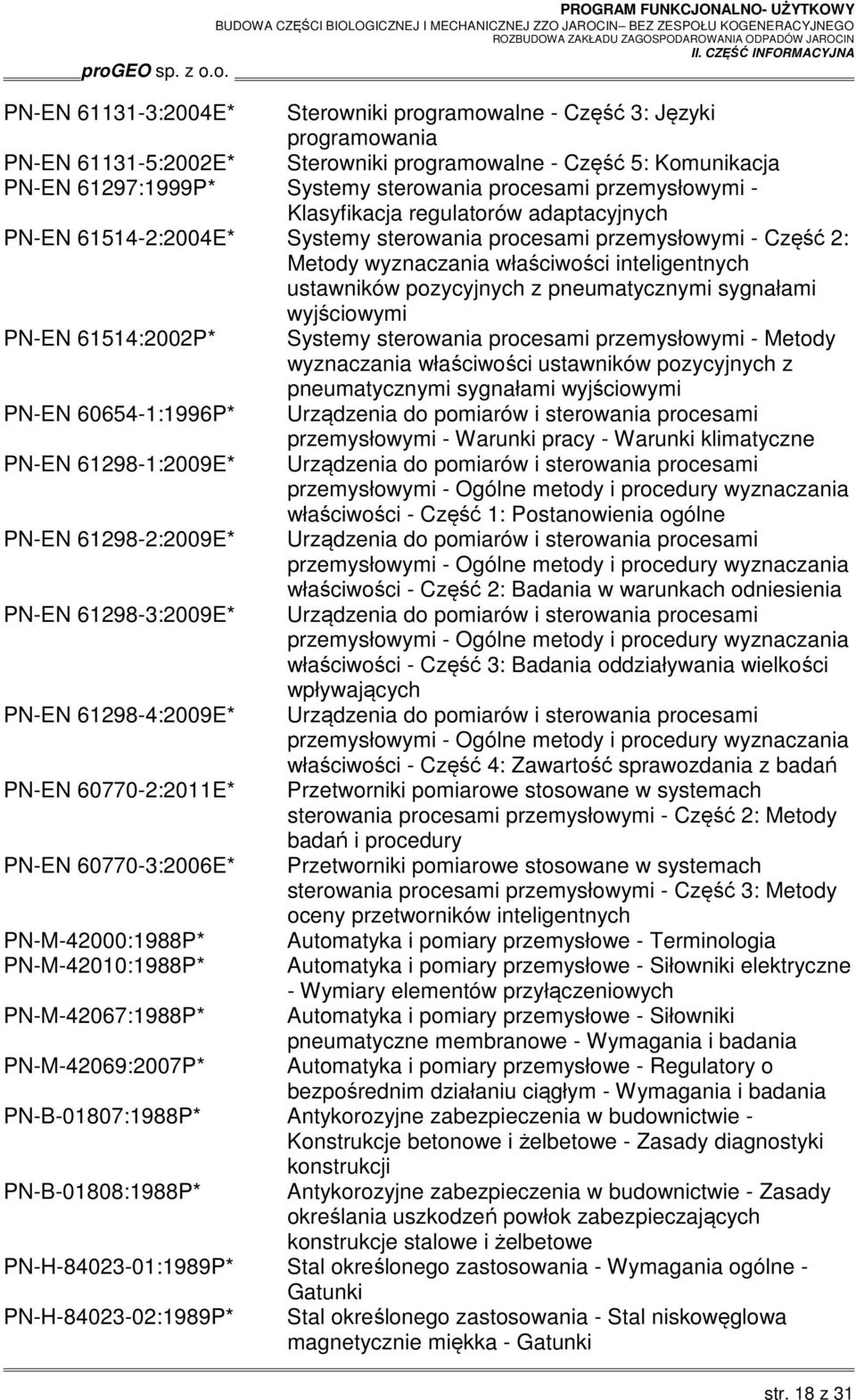 z pneumatycznymi sygnałami wyjściowymi PN-EN 61514:2002P* Systemy sterowania procesami przemysłowymi - Metody wyznaczania właściwości ustawników pozycyjnych z pneumatycznymi sygnałami wyjściowymi