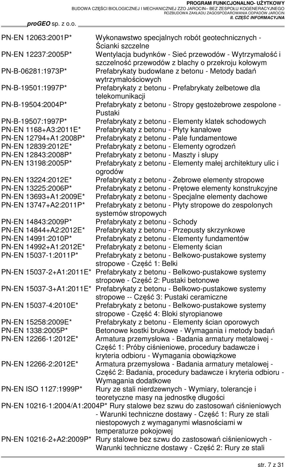 Prefabrykaty z betonu - Stropy gęstożebrowe zespolone - Pustaki PN-B-19507:1997P* Prefabrykaty z betonu - Elementy klatek schodowych PN-EN 1168+A3:2011E* Prefabrykaty z betonu - Płyty kanałowe PN-EN