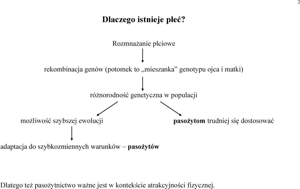 matki) różnorodność genetyczna w populacji możliwość szybszej ewolucji pasożytom