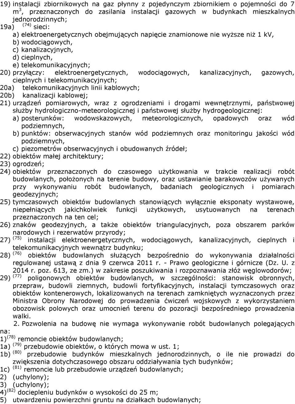 wodociągowych, kanalizacyjnych, gazowych, cieplnych i telekomunikacyjnych; 20a) telekomunikacyjnych linii kablowych; 20b) kanalizacji kablowej; 21) urządzeń pomiarowych, wraz z ogrodzeniami i drogami