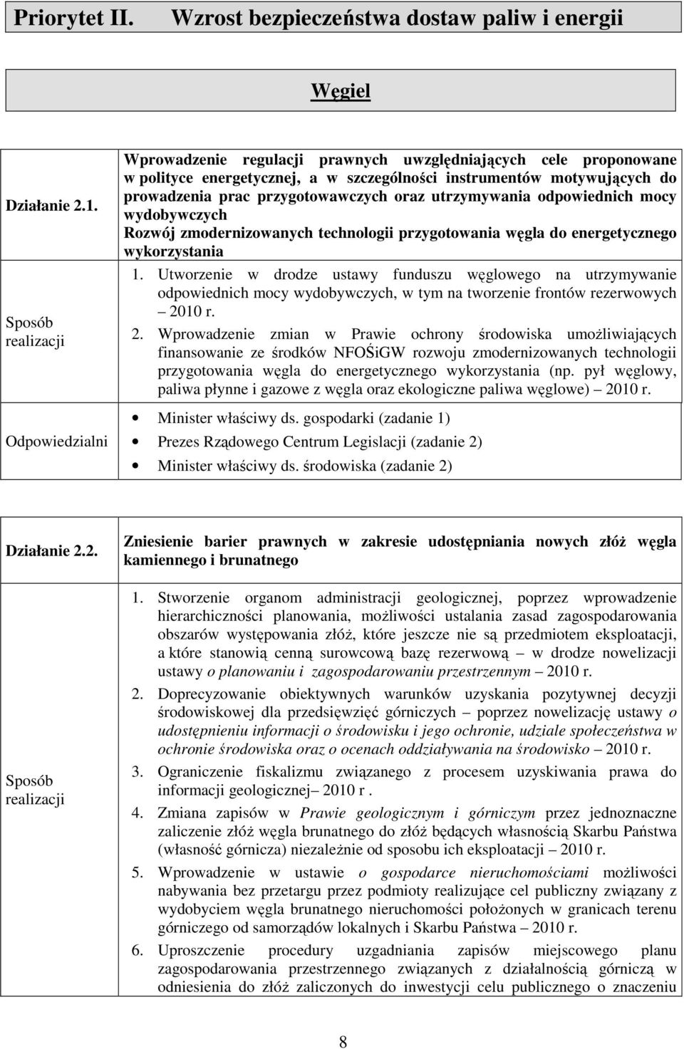 odpowiednich mocy wydobywczych Rozwój zmodernizowanych technologii przygotowania węgla do energetycznego wykorzystania 1.